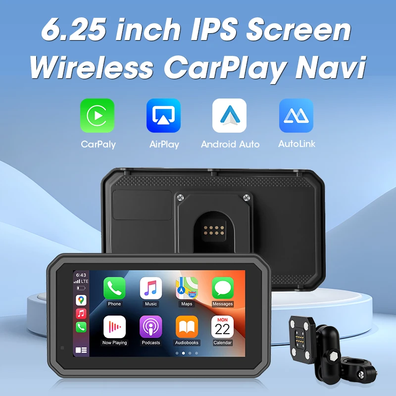 Jansite 6.25 "شاشة Carplay للدراجات النارية أندرويد السيارات نظام تحديد المواقع والملاحة Motorrad خوذة بلوتوث إضافة جبل مغناطيسي مستشعر TPMS