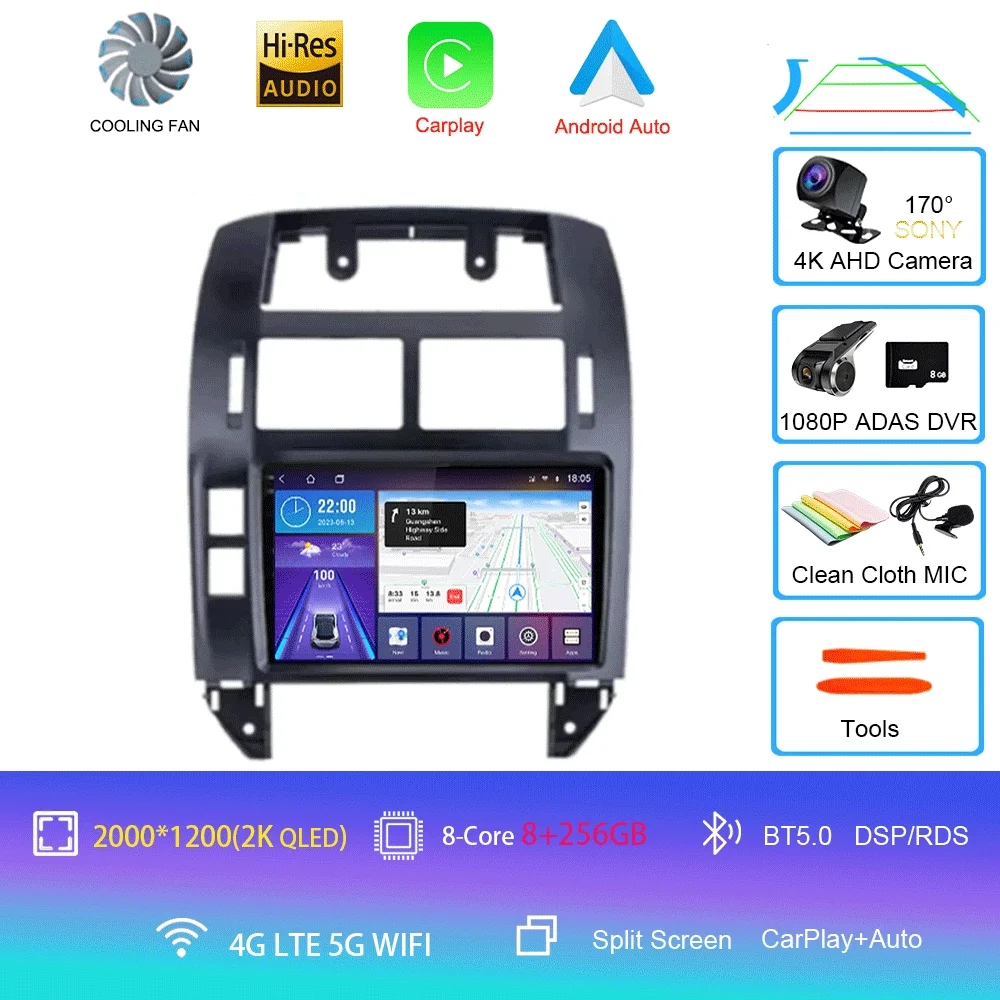 Android 16 autoradio voor Volkswagen Polo Mk4 IV 4 2001 - 2009, videospeler, navigatie, stereo, GPS, geen 2din, 2 din dvd, 4G+WIFI, DSP