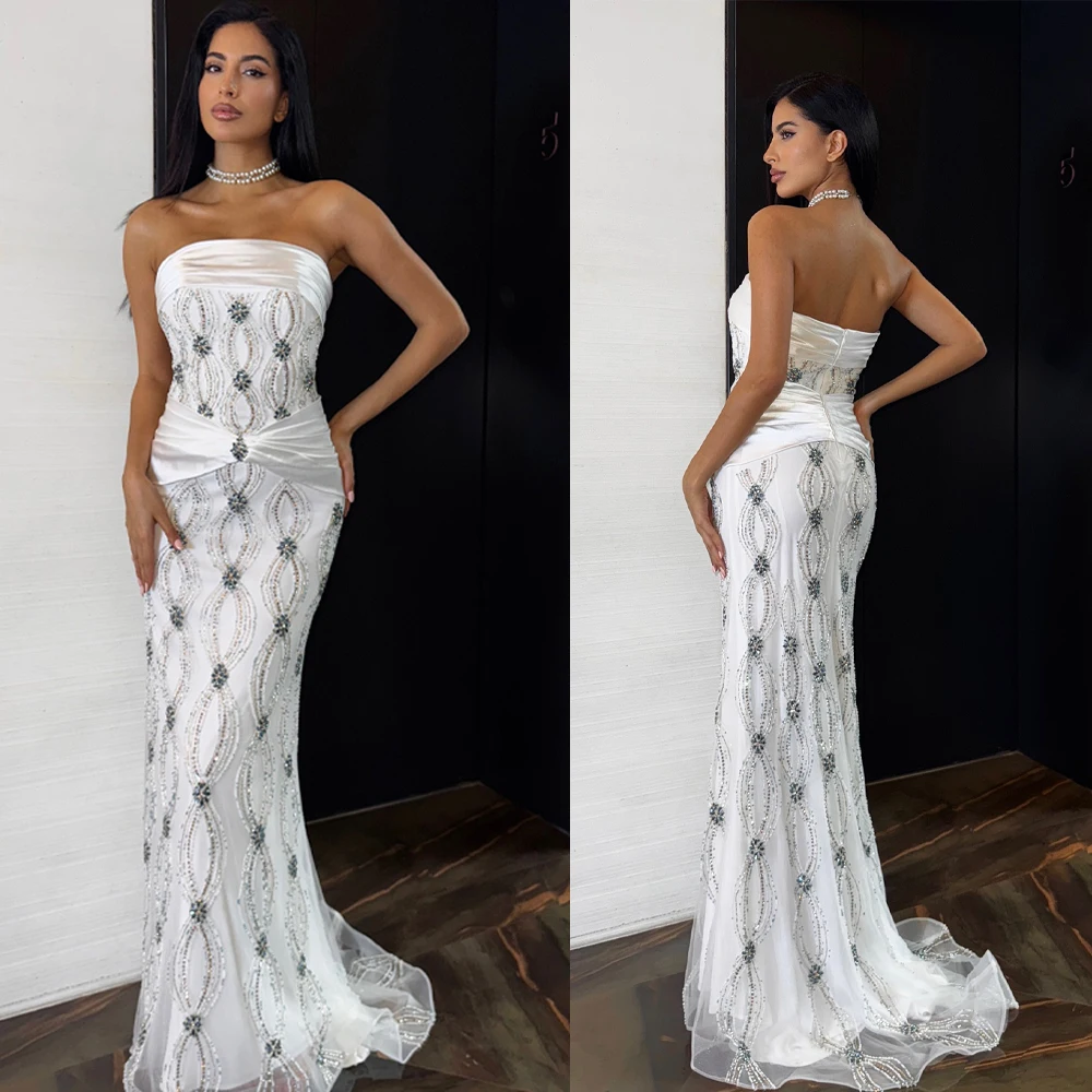 섹시한 끈이 없는 스팽글 인어 이브닝 가운 민소매 크리스탈 댄스 파티 드레스 바닥 길이 파티 가운 맞춤형