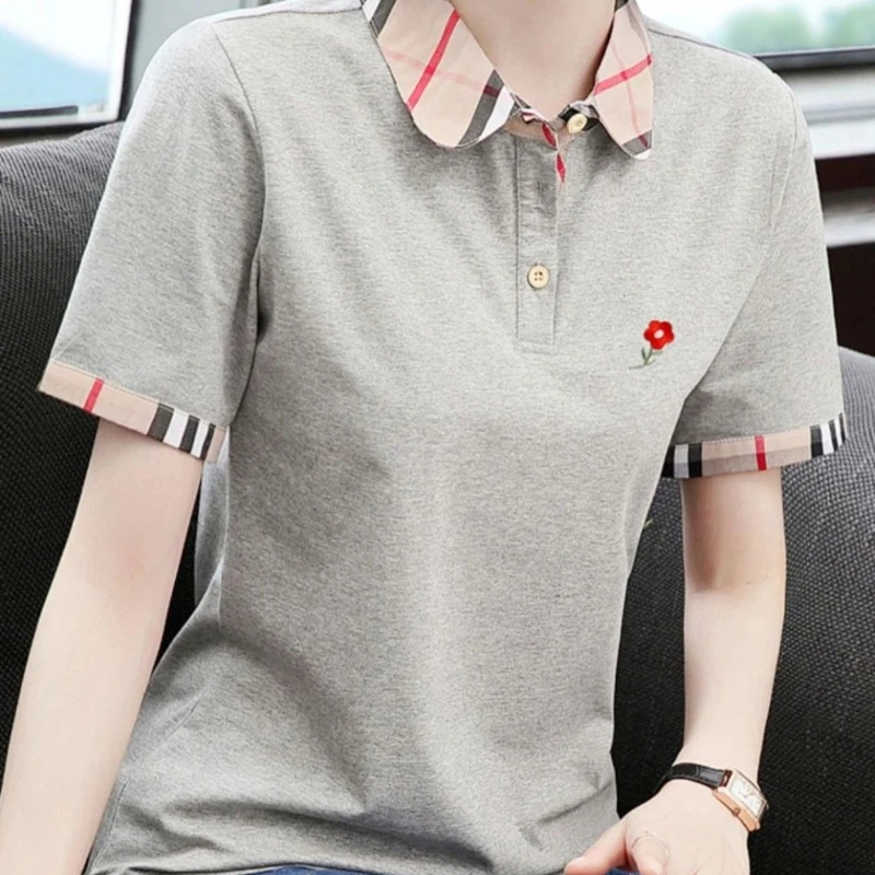 

Summer Outfit Polo Neck T Shirt for Women Graphic Woman Tshirt Korean Style Clothing Pretty Pulovers Youthful Clothes Original