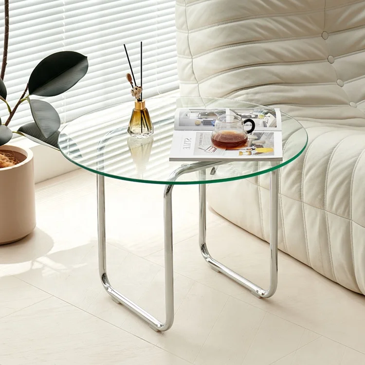 

Wholesale Cheap Price High Quality Stainless Steel Tempered Glass Round Coffee Table Living Room Side Table
