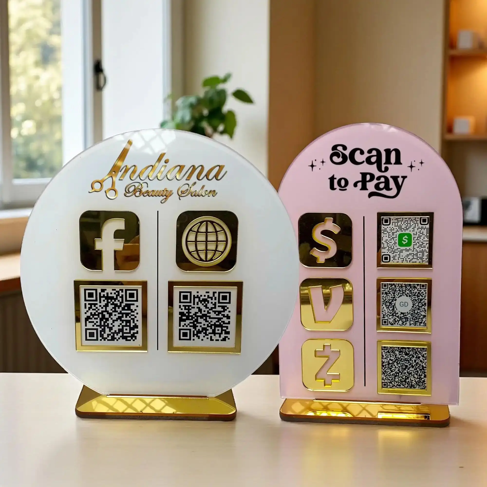 Placa de Acrílico con Código QR Personalizado, Letrero Comercial con Logotipo Personalizado, Decoración para Mostrar Reseñas de Wifi, Instagram y Google