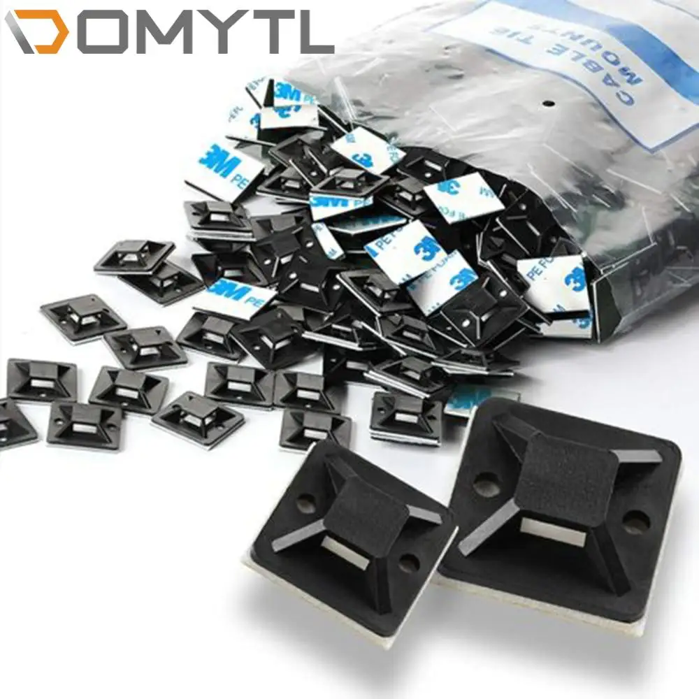 

100PCS 3M Adhesive Backed Cable Ties Mount Holder Cable Wire 20MM X 20MM Black