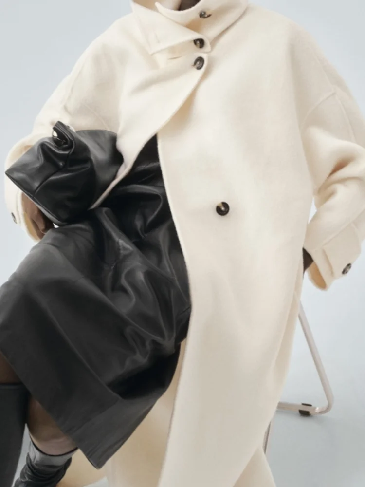 

Модное женское длинное шерстяное пальто, свободное повседневное однобортное двустороннее женское пальто с поясом, осенне-зимняя женская верхняя одежда