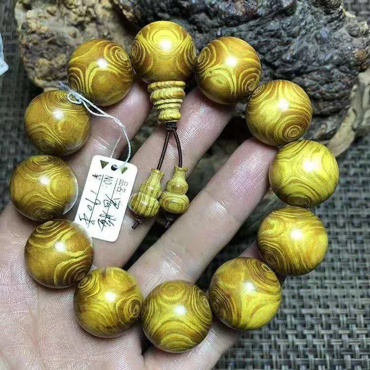 Fozhu Pomelo Cross-eye Bracelet Male Ghost Eye Bracelet Yellow Pear Golden Silk Pomelo Nanmu Antique Wood 2.0 Amulet