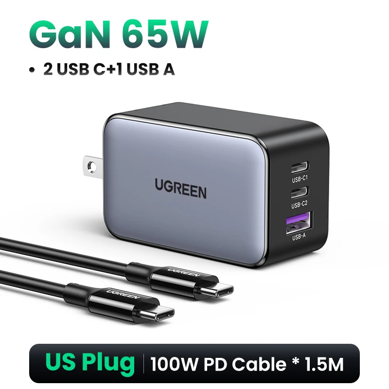 Ugreen 65W Gan Charger Quick Charge 4.0 3.0 Type C Pd Usb Charger Voor Iphone 12 13 Pro Max snelle Oplader Voor Laptop Pd Charger