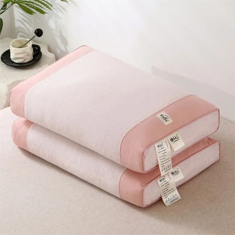 1PCS Simple Striped Palace Full Buckwheat Husk Pillow Protects Cervical Spine and Helps Sleep Pillow Core