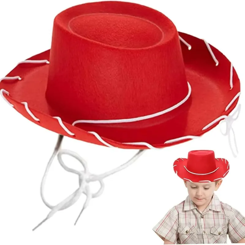 New Brown Red Felt Woody Cowboy Hat for Children Adjustable Western Big Brimmed Cowboy Cap Outdoor Sports Climbing Wilderness