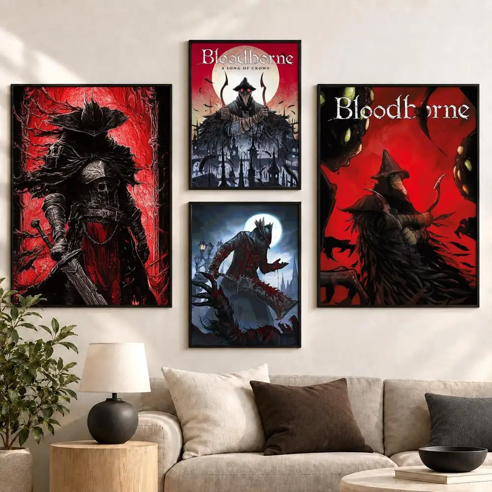 bloodborne Gothic Action RPG Game Dark Victorian Style Poster Aesthetic Art Print for Bedroom & Living Room Decor, Unframed