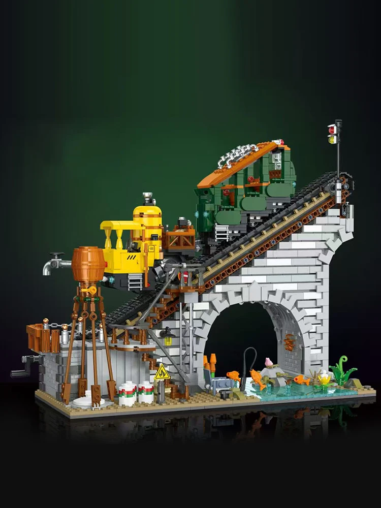 1987PCS Rack-and-pinion Railway House Buildings Sets, City Architecture Modular Buildings Blocks Model Kit, Gift for Adults Kids