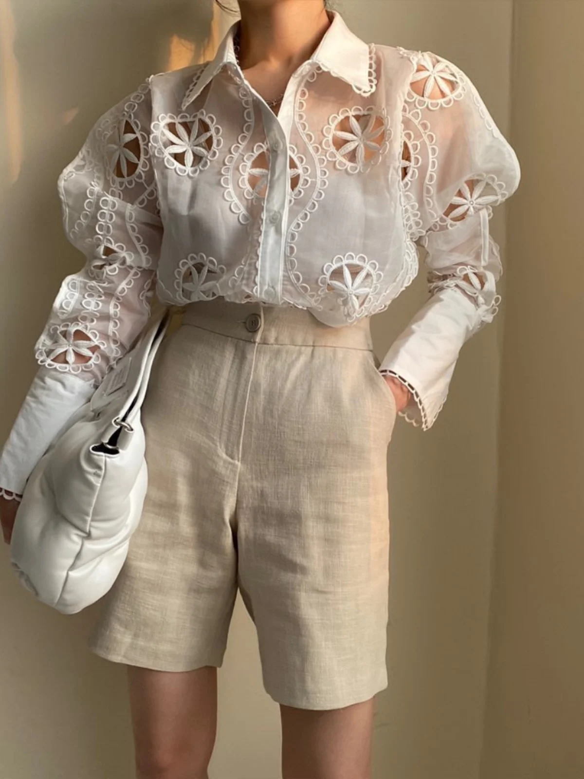 

Женский топ в стиле ретро Court Sle Heavy Work Lace Splicing Bubble Sve Me, модный хлопковый длинный топ с вырезами