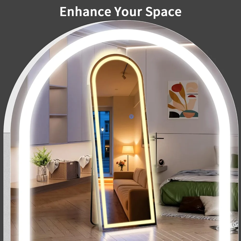 LED-beleuchteter Ganzkörperspiegel mit Dimmung und 3 Farboptionen, 68 x 26 hoher Spiegel für die Ganzkörperbetrachtung