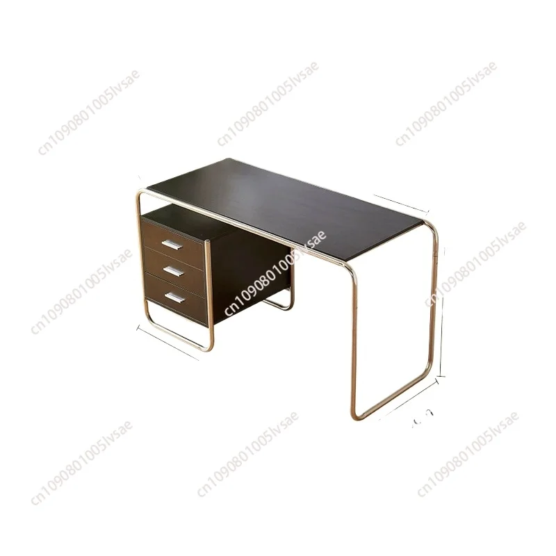 

Stainless steel computer desk household light luxury office study medieval ins minimalist drawer Bauhaus desk writing desk