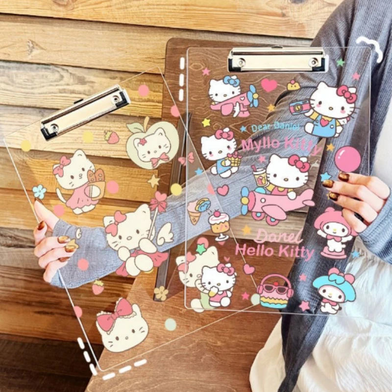 Cute Hello Kitty A4 Transparent Acrylic Board Clip A5a6 Student Office Materials Writing Pad Paper Splint view 5