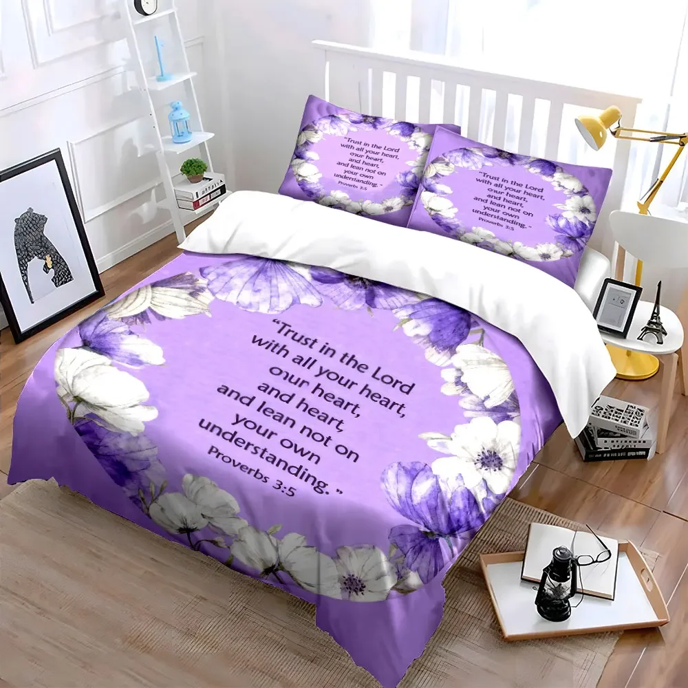 Floral Christian Decor Set, Soft Comfortable Duvet Cover Bedding Set Included 1*Duvet Cover & 2*Pillowcases, gift