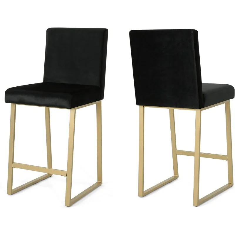 Great Deal Furniture Christopher Knight Home Lexi Modern Velvet Barstools, Black and Brass (Set of 2)