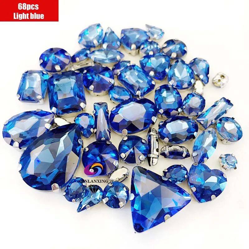 68Pcs Mix Kristall Splitter Klaue Einstellung Strass Nähen Kleiden Für Handarbeit Stein DIY Nähen Auf Hochzeit Kleid Schuhe Taschen