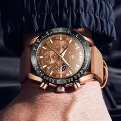 OLEVS Mens Luxury Sports Watches Brown Leather Quartz Wrist Watch Men Calendar Luminous Clock relogio masculino montre