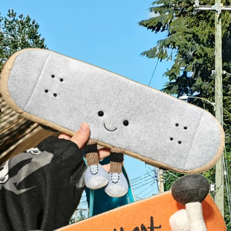 Skateboard with Leg Plush Toy Fun Sports Soothing Plush Doll Stuffed Pillow Decor Creative Simulated Skateboard Kid Adult Toy