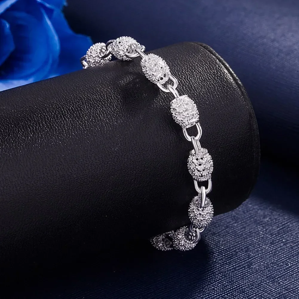 Nice 925 Sterling Silver Bracelets for Women lady hollow ball 20CM Chain Fashion Wedding Party Girl Christmas Gift fine Jewelry