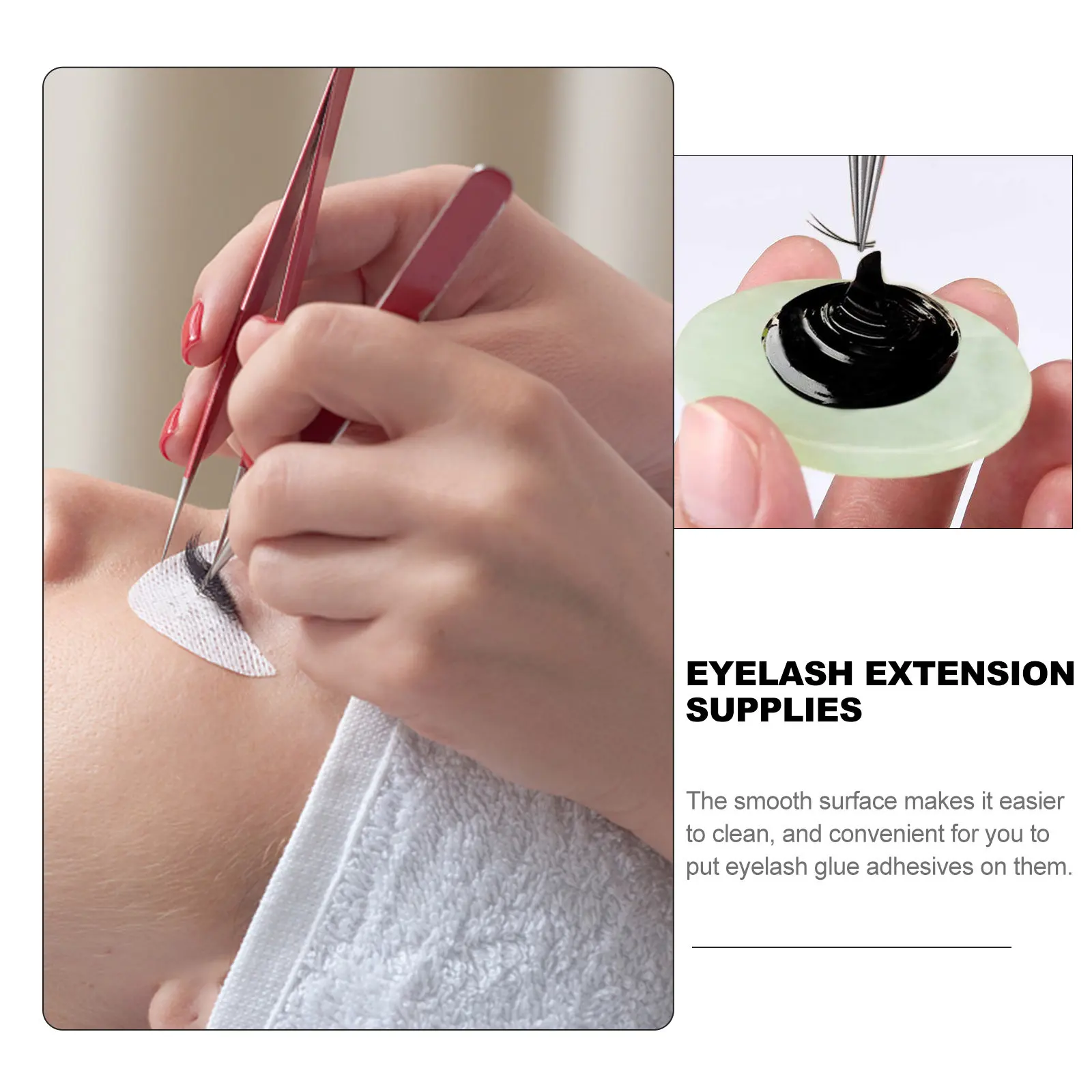 

10Pcs Reusable Eyelash Extension Jade Stone Pallet Non-Scratch Smooth Round Adhesive Holder Keeps Glue Wet Longer Eyelash