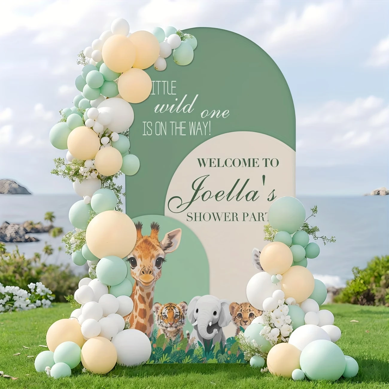 Welcome to Name's Baby Shower Arch Background Cover Little Wild Animals Newborn Party Backdrop 2-sided Personalized Text Decor