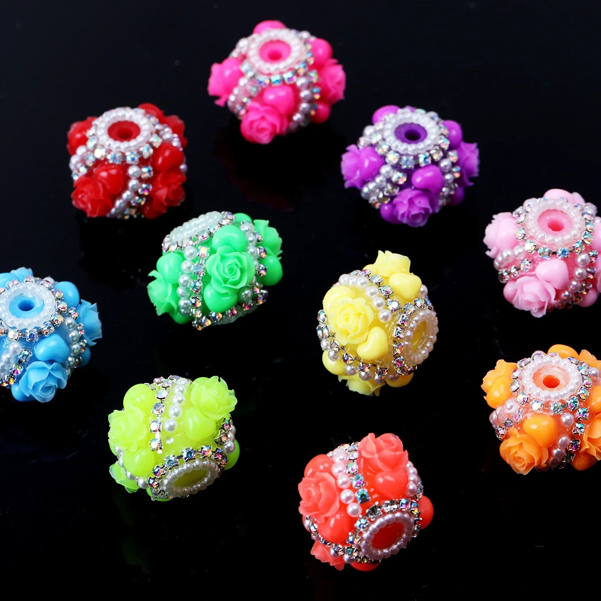 4/8pcs Random Color 24*19mm Floral Barrel Rhinestone Acrylic Loose Beads DIY Bracelet Decor Pen Craft Supplies