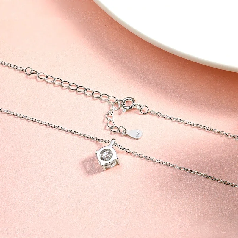 Smyoue 0.3-3CT D Color Moissanite Necklace for Women Classic 4-claws Pendant Sparkling S925 Sterling Silver Lab Diamond Chain