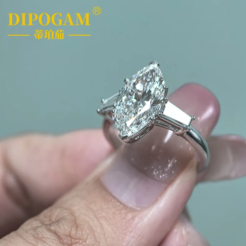 S925 الفضة النقية Marquess الحصان العين قطع مويسانيتي الإناث المشاركة الزفاف موضة زوجين خاتم مخصص فاخر #2