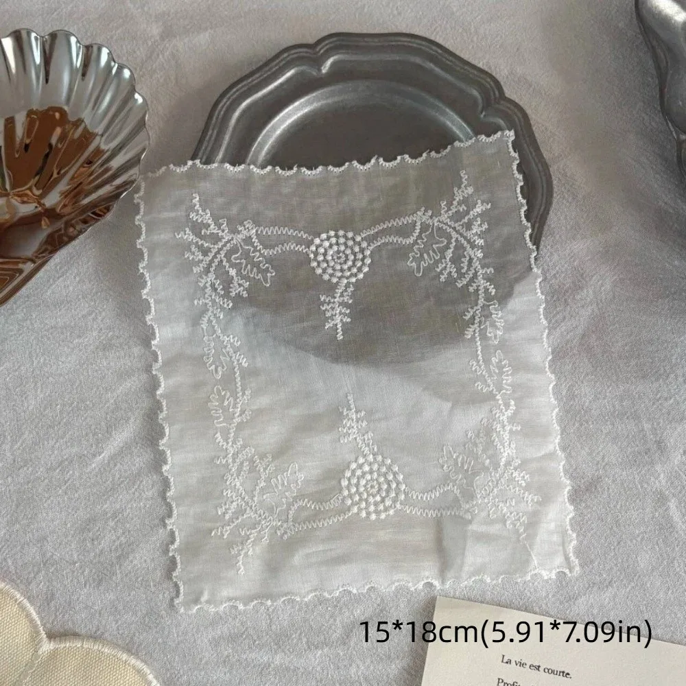 Retro Flower Embroidered Lace Placemats Lightweight Square Table Cup Mat Soft Flounced French Coasters Table Decor