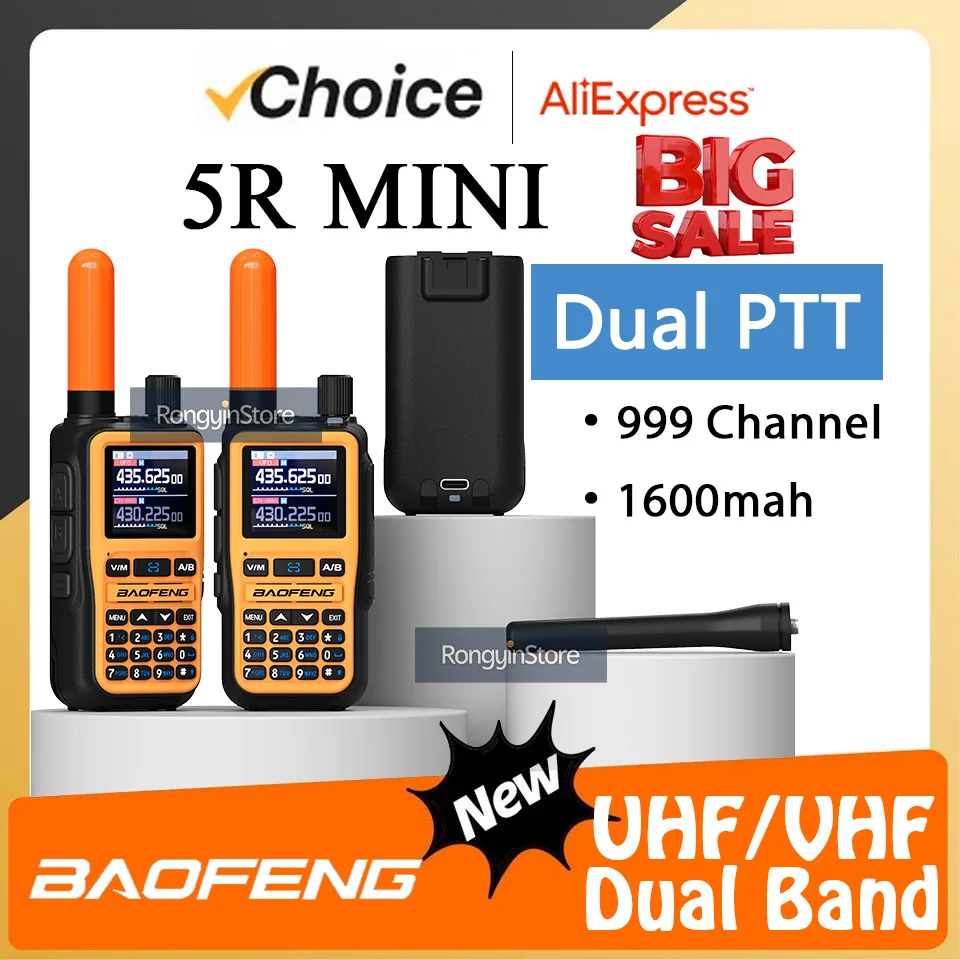 宝峰uv-5rミニ5w無線機オレンジbluetooth-am-fmコンパクトミニ双方向cb無線機（無料高利得アンテナ付きポケットサイズ）