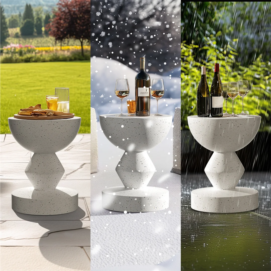 Modern White Lightweight Concrete Side Table Accent End Table for Living Room Bedroom Sofa image 5
