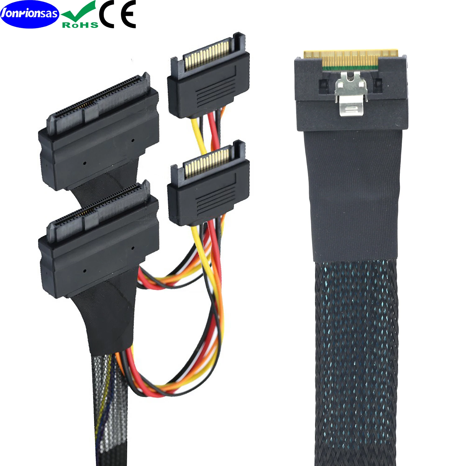 PCI-E Slimline SAS All Inclusive Scoop-Proof SFF-8654 8i to 2X SFF-8639 U.2 U2 with 15P SATA Power NVME SSD Cable