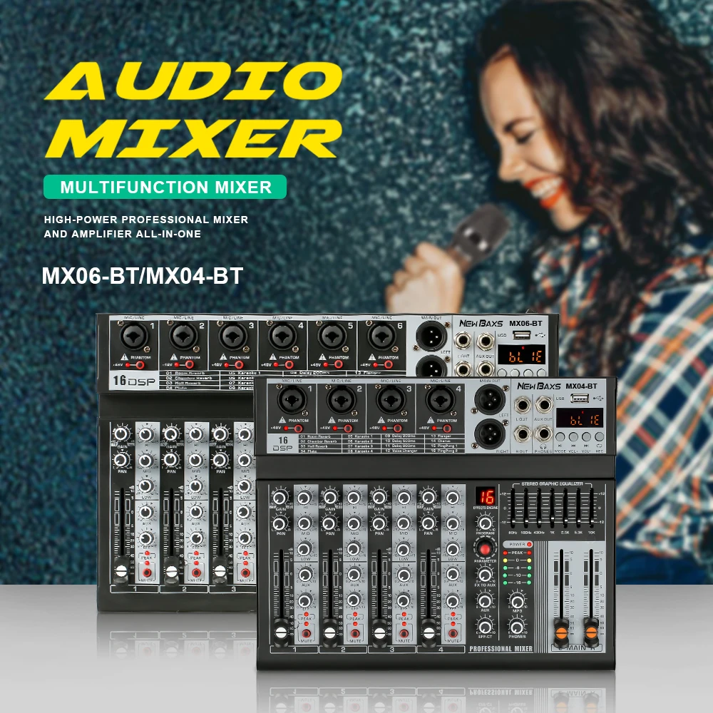 Professionele 4-6-kanaals Audio Mixer Met Usb Mp3 Speler Mixing Console Van Dsp Dj Audio Console Mixer