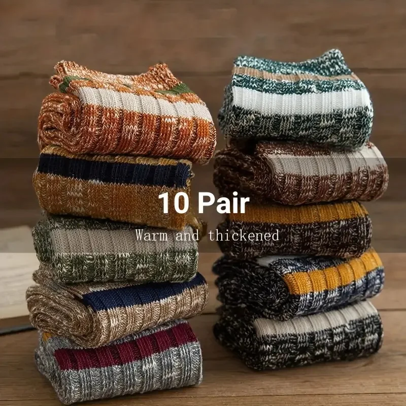 10 Pairs Of Men's Trendy Ethnic Vintage Stripe Crew Socks Socks-Breathable Comfy Casual Unisex Socks For Men's Outdoor Wearing