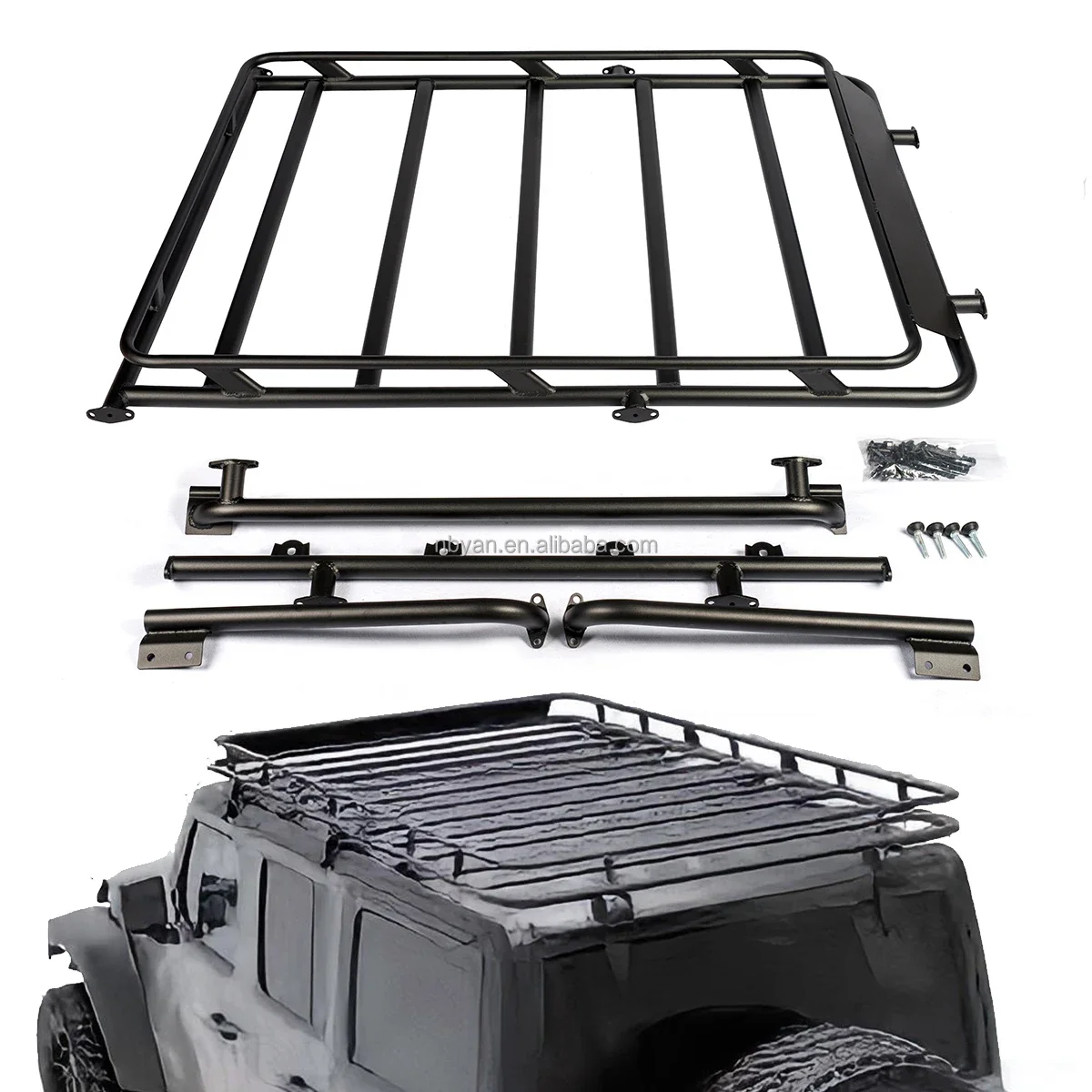 Lightweight & Heavy Powder Coat Aluminum Roof Rack for Jeep Wrangler JK 2 Doors 2007-2018 with Above 400lb Capacity！