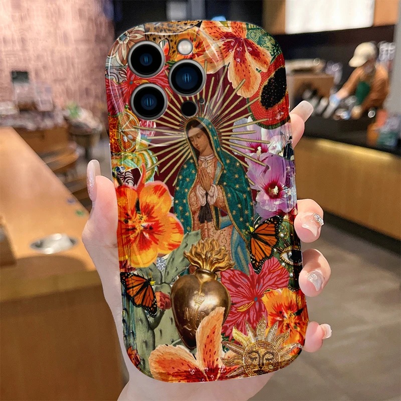 Phone Case For Samsung Galaxy A56 A57 S25 S26 S24 Ultra S23 Plus A17 A27 A15 A55 A37 A36 A07 Golden Halo Holy Mother Wave Cover