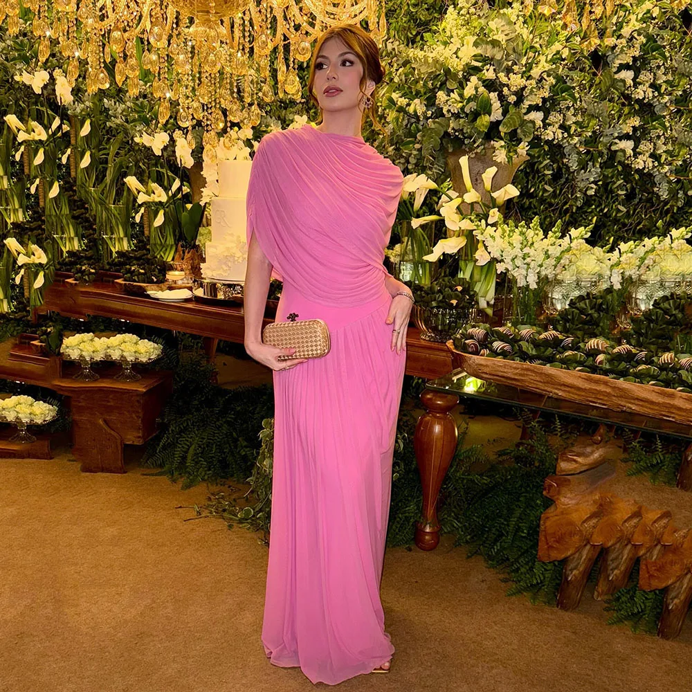 

Msikoods Elegant Pink Evening Dresses For Wommen Luxury Pleated Mermaid Prom Dress Forrmal Wedding Party Guest Dress Customized