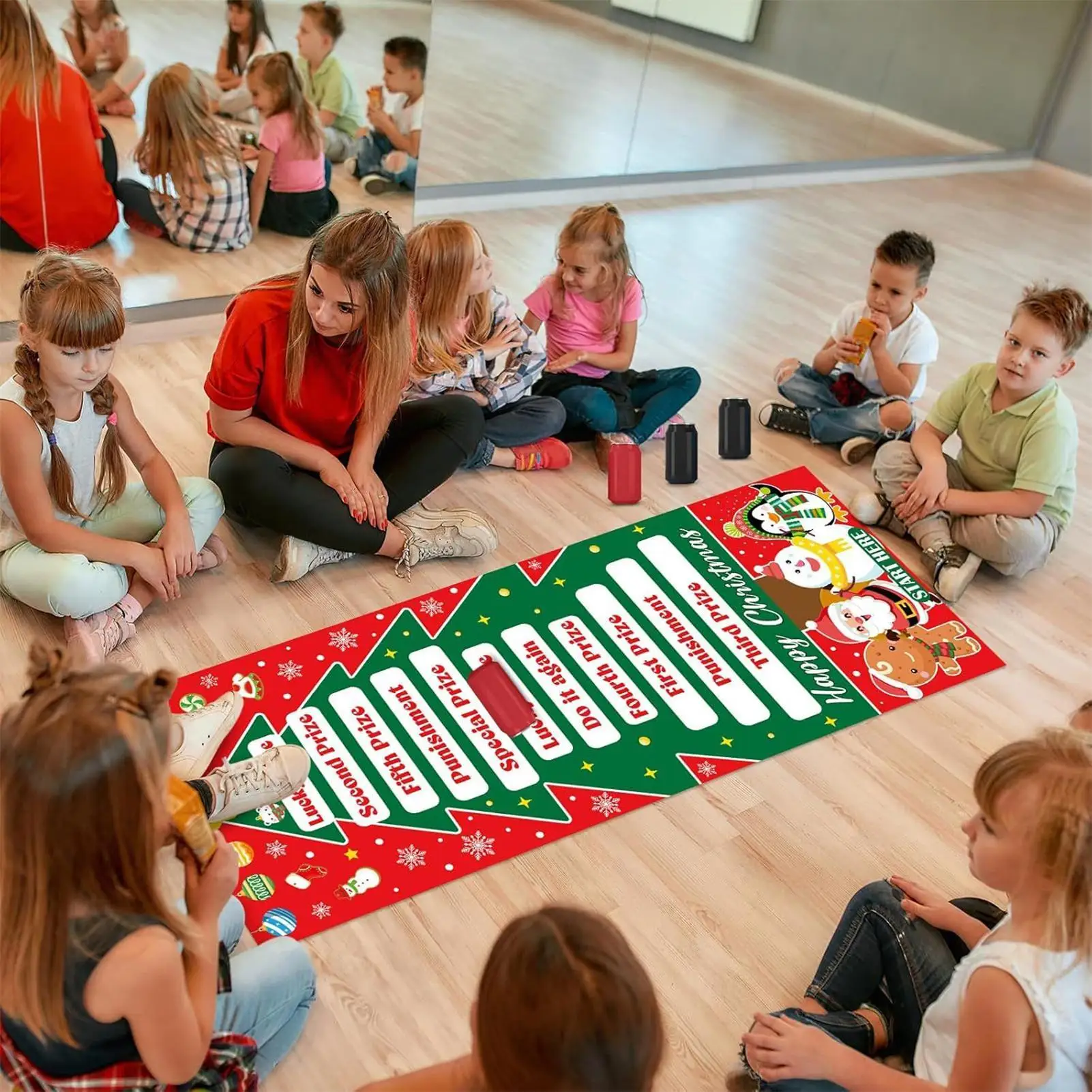 

2025 Christmas Challenge Party Game 187x75cm Interactive Christmas Can Rolling Game Props For Party Offices Home Room