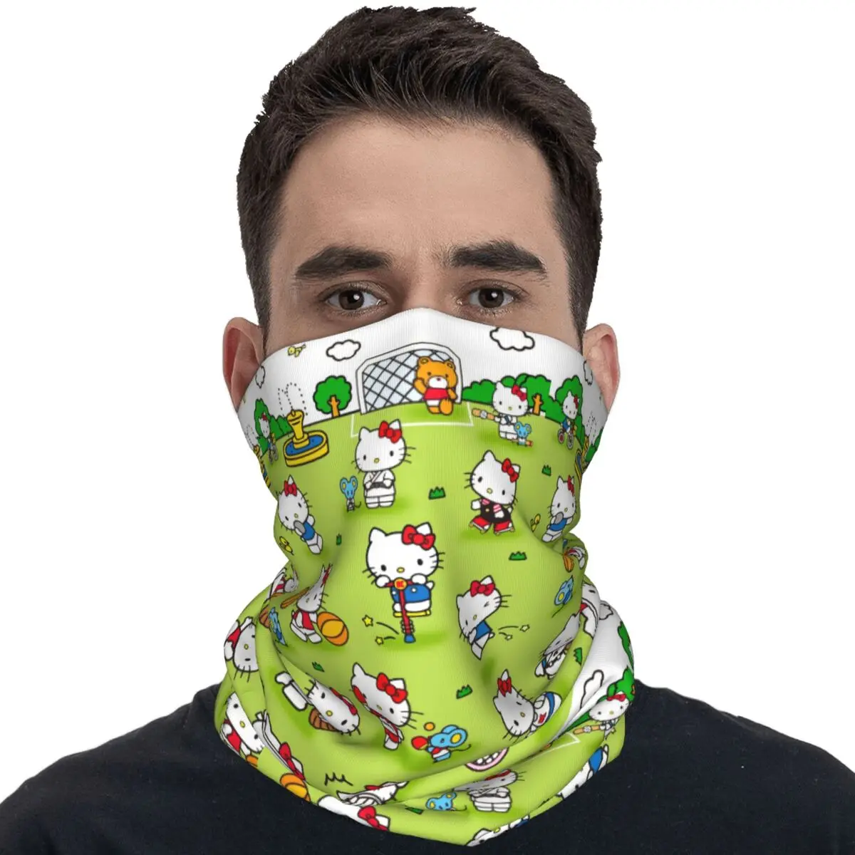 Hello Kitty Green Bandana Trendy Bicycle Mask Running Travel UV Protection Balaclava Pattern Neck Warmer Face Masks