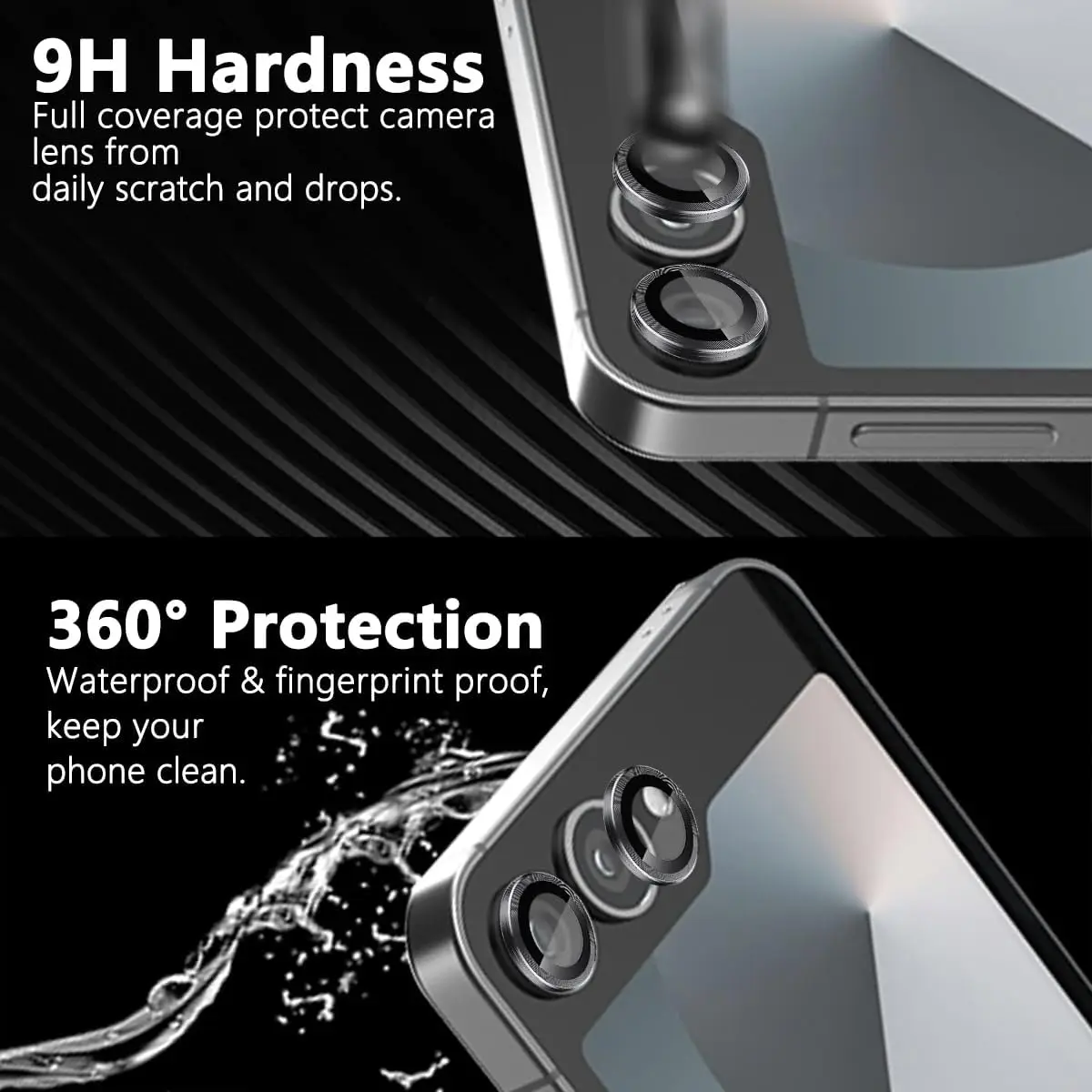 2Pcs Camera Metal Ring Protector For Samsung Z Flip 4 5 6 Lens Film Back Tempered Glass