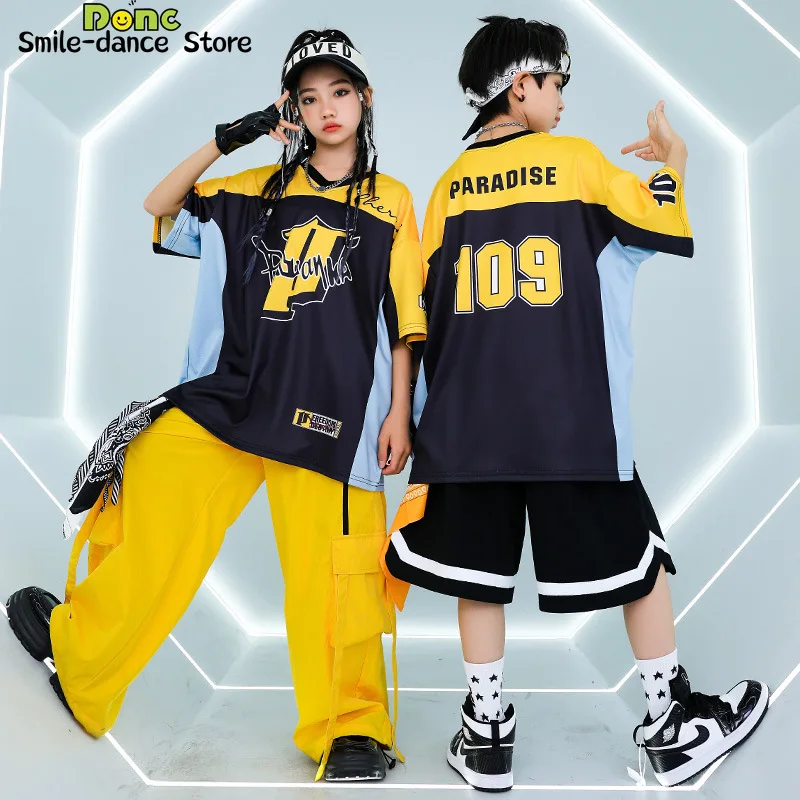 

Kids Hip Hop Streetwear Set | Oversized T-Shirt + Yellow Joggers for Boys & Girls |Street Dance, K-pop, Jazz Performance Outfit