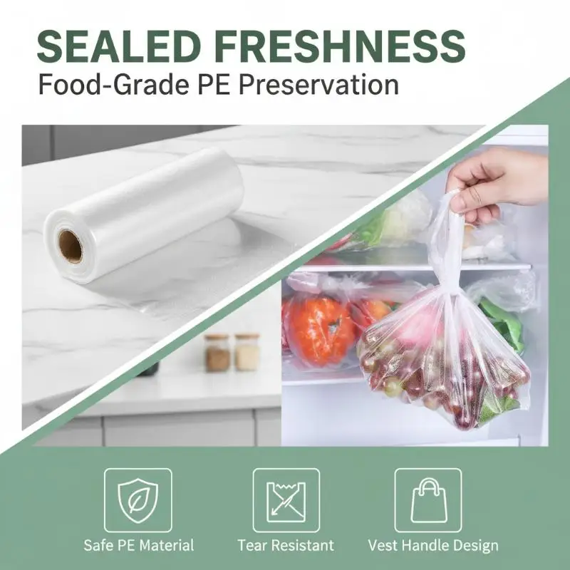 Food Fresh Keeping Bags Tearable Durable Roll Up Plastic Bags for Daily Kitchen Use Supermarket Food Storage