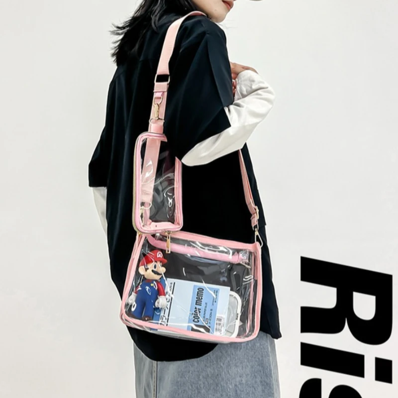 PVC Transparent Shoulder Bag 2 IN 1 Adjustable Shoulder Straps Casual Clear Crossbody Bag Fashion Couple Bag for Boys & Girls