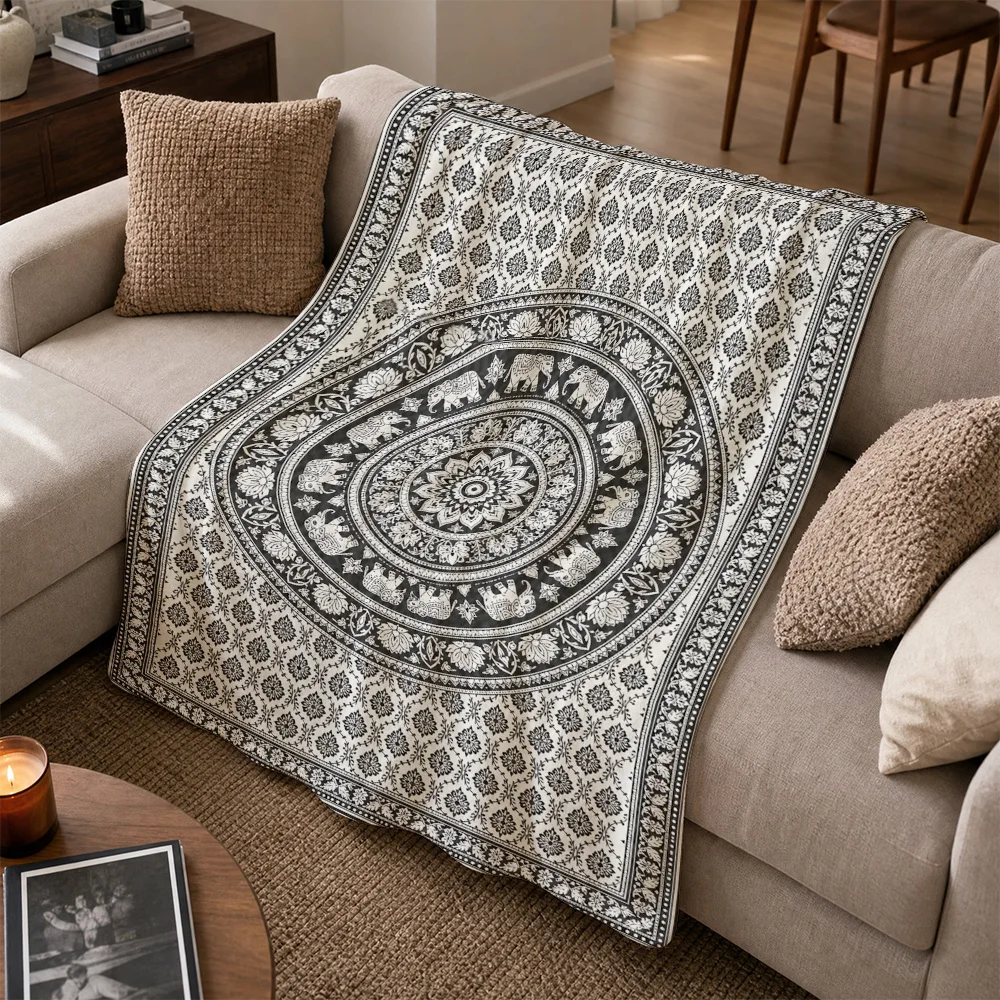 Chic Moroccan Boho Throw Blanket for Sofa Couch Decor Living Room Art Deco Patterned Throw Cozy Winter Autumn Textile