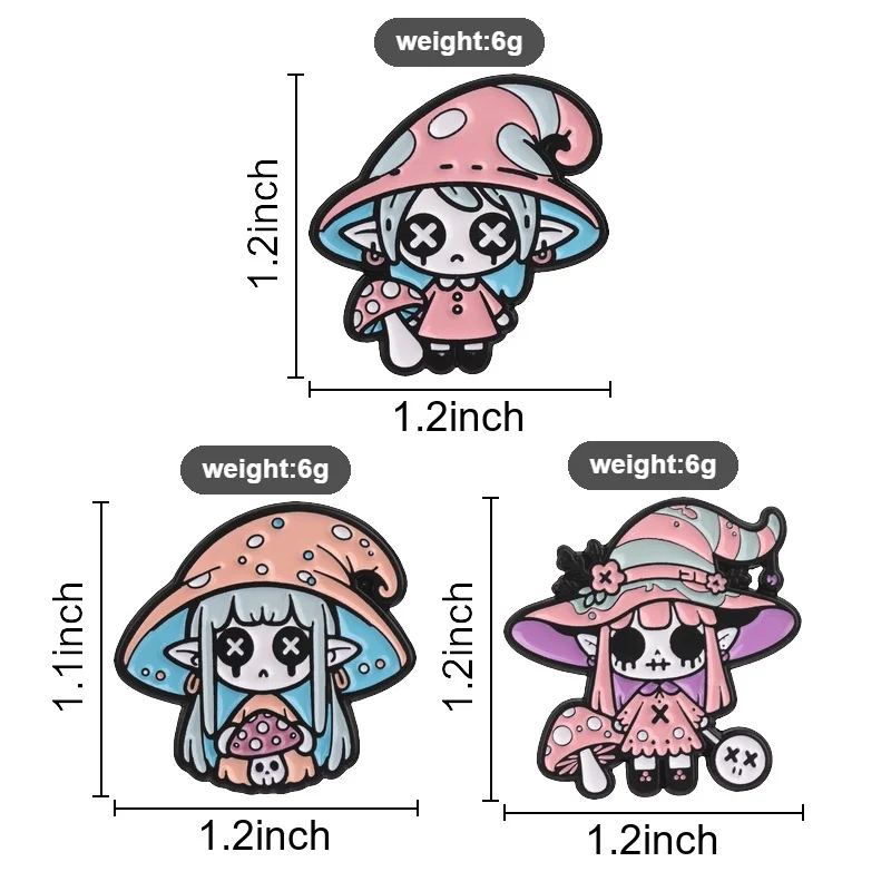 Goth Mushroom Witch Elf Badge Creepy Cute Spooky Doll Enamel Pin Cartoon Halloween Wizard Lapel Brooch Accessories Gift