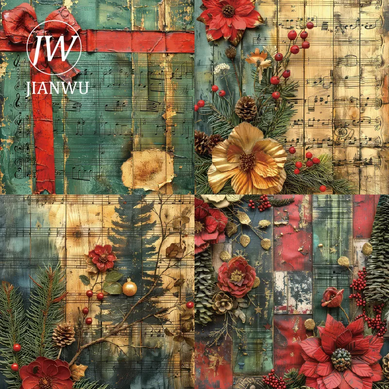 JIANWU 24 Lenzuola Vintage Albero Di Natale Uccello Fiore Paesaggio Collage Scrapbook Materiale Carta Creativa Spazzatura Ufficiale di Cancelleria