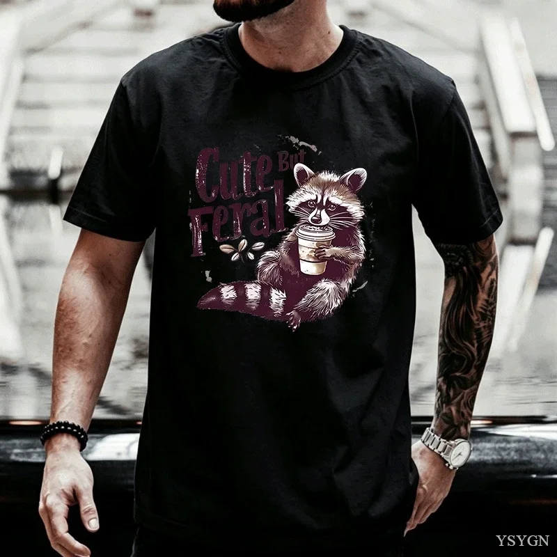 Cute But Feral T-shirts for Women Men Summer Funny Raccoon Adult Humor T Shirt Cotton Short Sleeve Vintage Designer Clothes