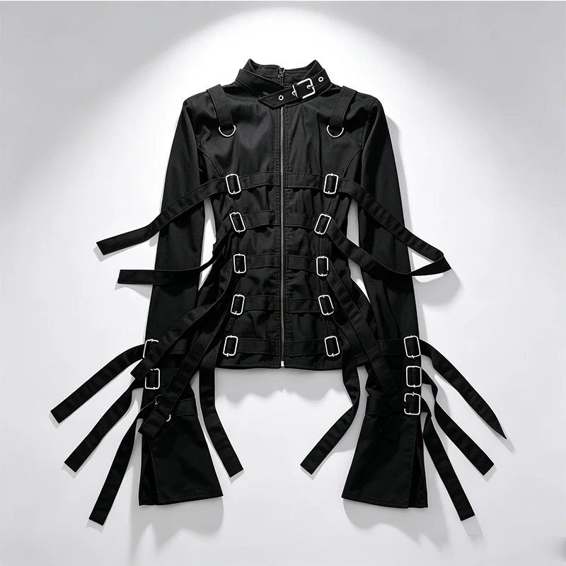 Korean style black shirt upscale unique top spring and autumn new personality dark style women's fashion Y2k Style