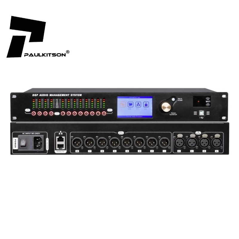 Low Noise 4 In 8 Out Digital DSP Audio Processor, Premium Full Metal Rack Mount Housing Professional Loudspeaker Controller